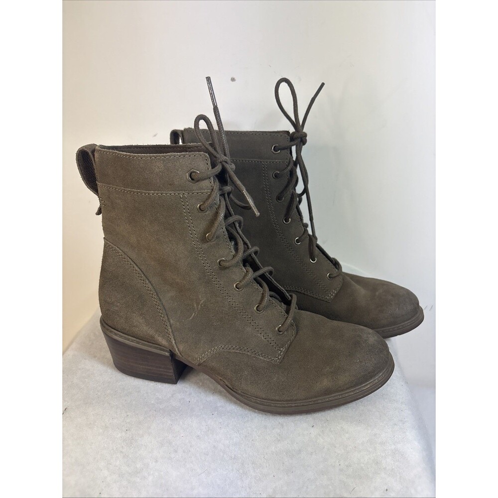 Timberland Sutherlin Bay Lace Up Ankle Boots Olive Suede Block Heel Women Size 7